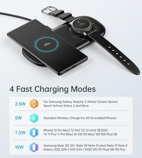 Choetech T570-S 2-in-1 Wireless Charger, 10W Max Wireless Charging Pad with Adapter for Galaxy Watch — image 3