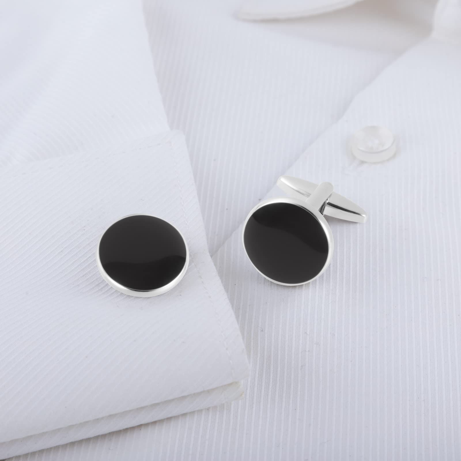 Cufflinks for Men Classic Wedding Business Shirt Cuff Links Silver Gold Black Set Gifts with Box (2pcs) — image 2