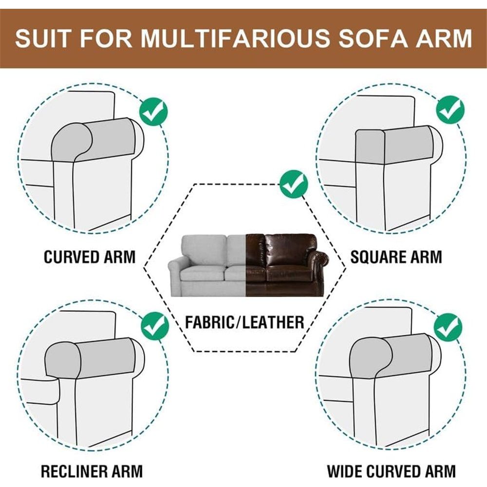 Stretch Armrest Covers for Chairs and Sofas Couch Arm Covers for Sofa, PU Armrest Covers Anti-Slip Furniture Protector Washable Armchair Slipcovers for — image 4