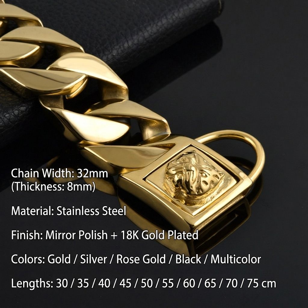 Premium Stainless Steel Cuban Link Dog Collar with Dog Head Buckle – Stylish, Durable, and Comfortable for Large Breeds, Perfect for Daily Walks and — image 2