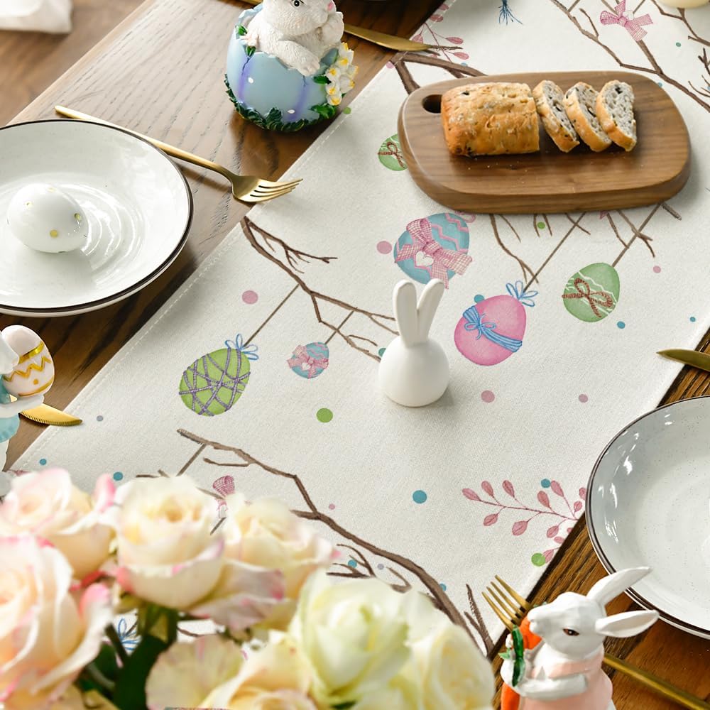 Buffalo Plaid Bunny Egg Carrot Easter Table Runner, Seasonal Spring Kitchen Dining Table Decoration for Home Party Decor 13 × 72 Inch — image 4