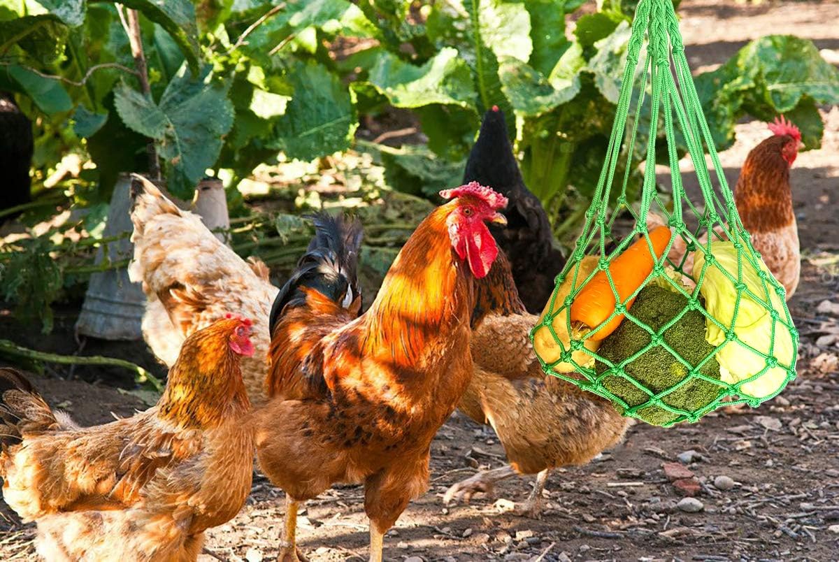 Feed bag - Feed net bag - Chicken, duck and goose feed net bag - Hanging - With carabiner - Feed tray for fruit and vegetables - 60 cm - 2 colours — image 3