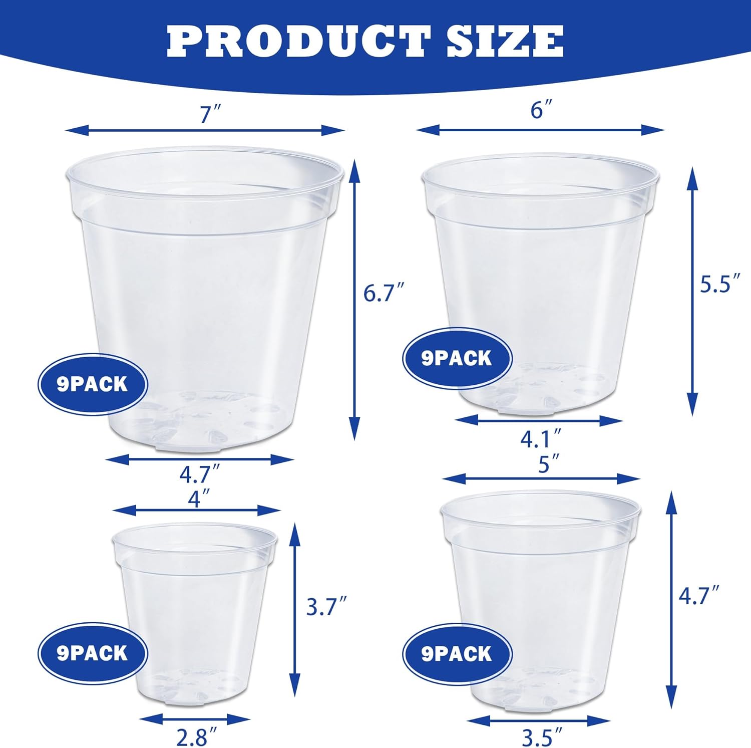 36 Pack 4/5/6/7 Inch Clear Nursery Pots for Plants, Plant Pots with Drainage Holes, Transparent Seedling Pots for Seed Starters Planter Flower — image 2