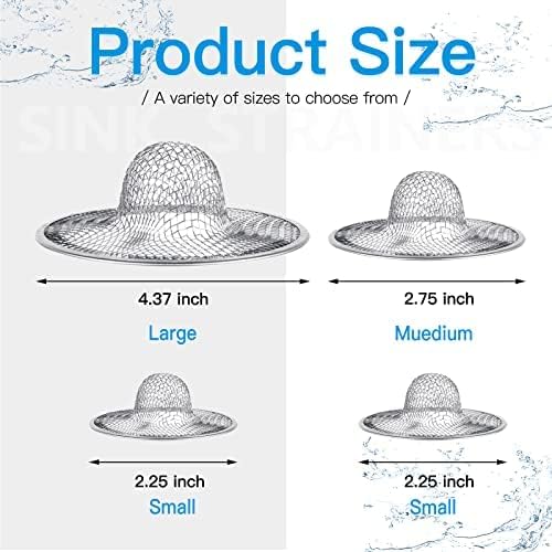 4PCS Heavy Duty Stainless Steel Sink Strainer,Sink Basket Set, Fits Most Kitchen Sinks 4.5'', Bathroom Sinks 2.75'',Shower Drains — image 3
