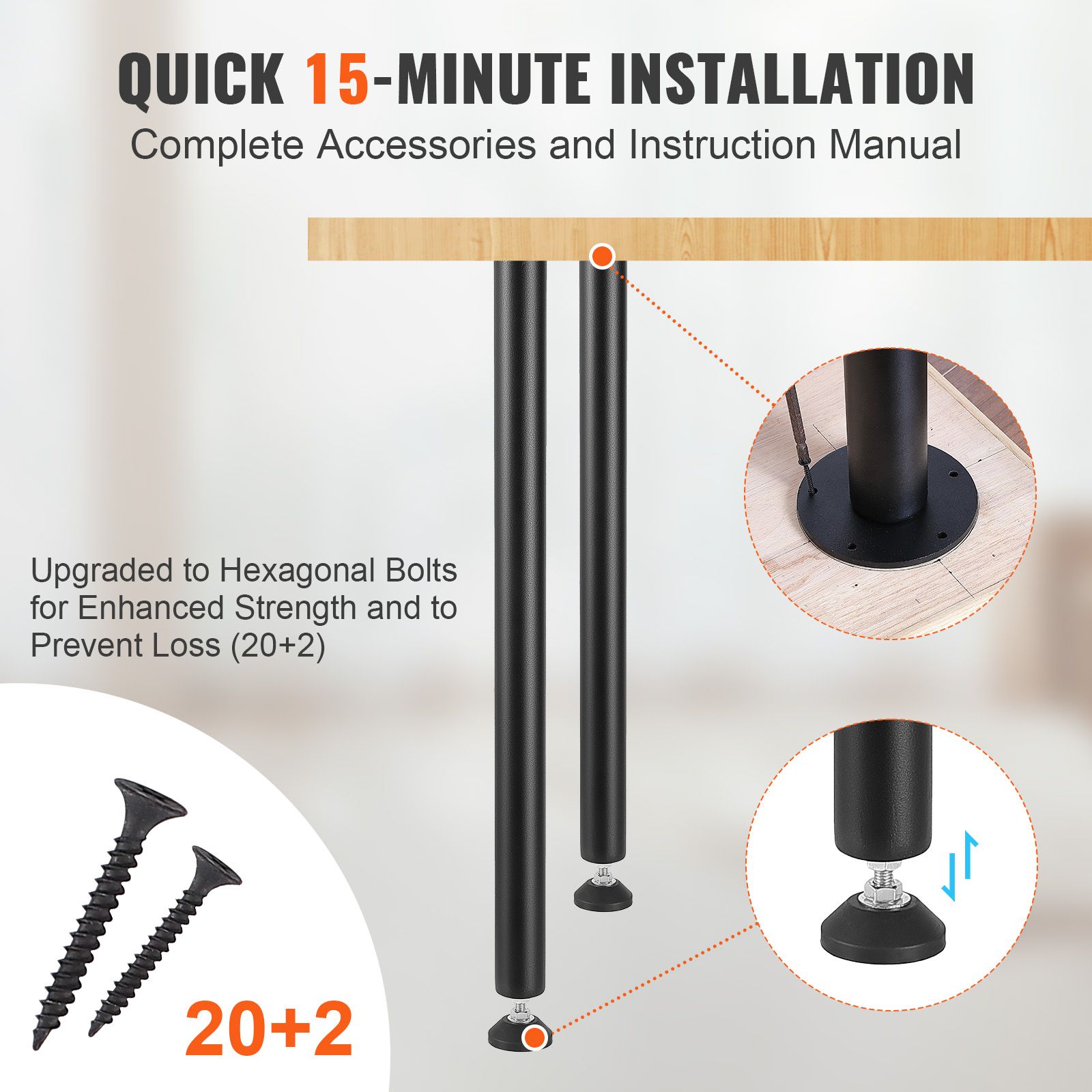 711.2MM Adjustable Desk Legs, Reinforced Steel Office Table Furniture legs Set of 4 for DIY, 544.3KG Load Capacity Heavy Duty Desk Legs, Quick โ image 6