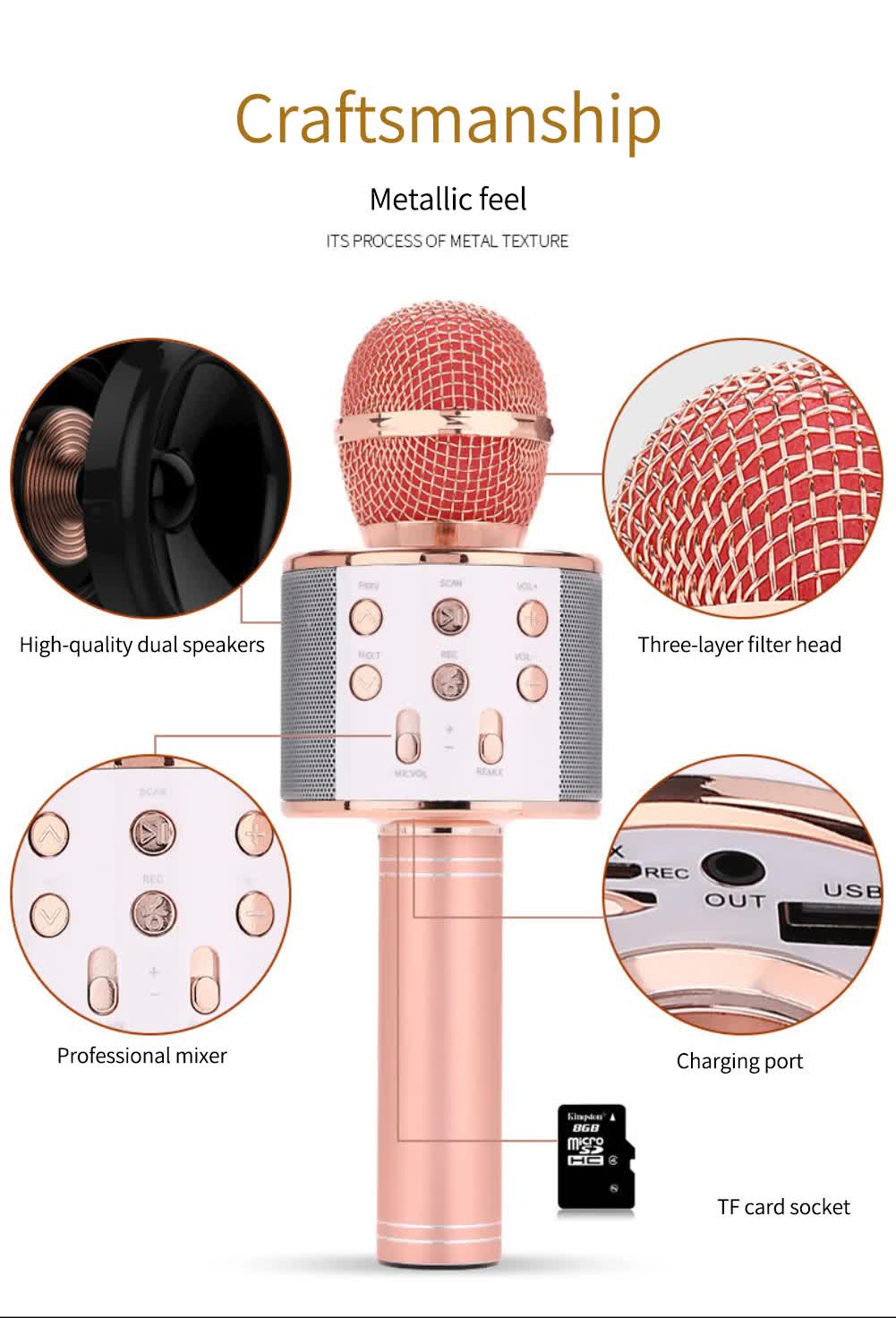 Black Bluetooth 5.0 Karaoke Microphone for Family Entertainment โ image 4