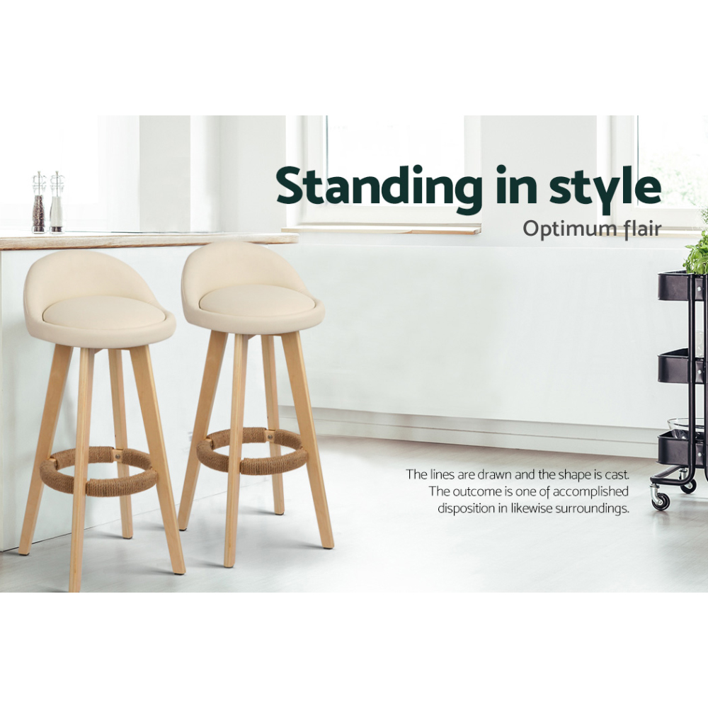 Artiss 4x Bar Stools Padded Leather Wooden Beige — image 5