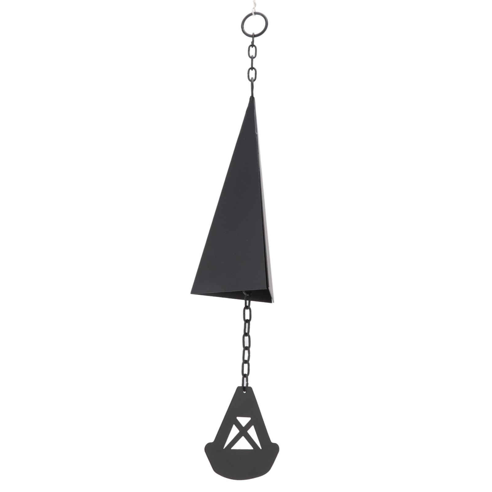Triangular Wind Chimes Courtyard Bell Pendant Home Decoration Iron Black with Hanging Ring for Garden — image 2