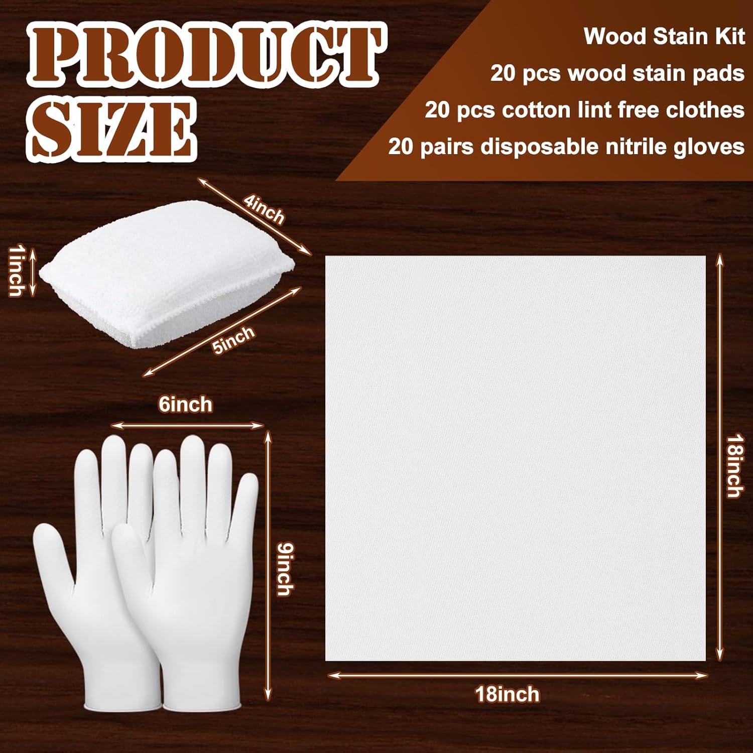 60 Pcs Wood Staining Applicator Kit Include Microfiber Sponge Applicator Pads Cotton Lint Free Cloth Disposable Nitrile Gloves for Wood Stain and Oil Based — image 3