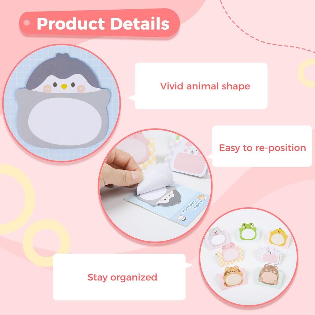 8 Pads Cute Animal Shaped Sticky Notes Self-Sticky Notes Memo Pad for School Office Home Kids Students Roommates Tab Gifts — image 5