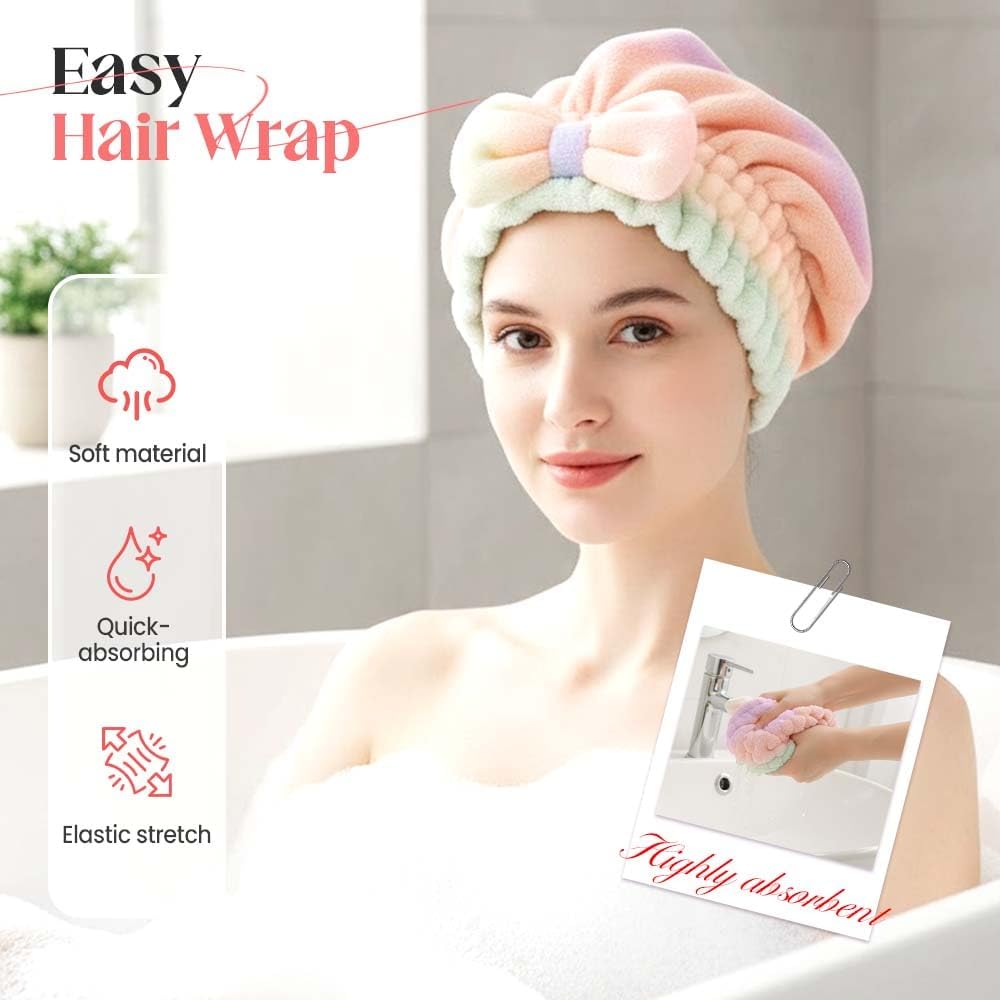 2Pcs Super Absorbent Hair Towel Wrap for Wet Hair, Microfiber Hair Drying Caps, Soft and Fast Drying Hair Towel for Home (Kit) — image 2