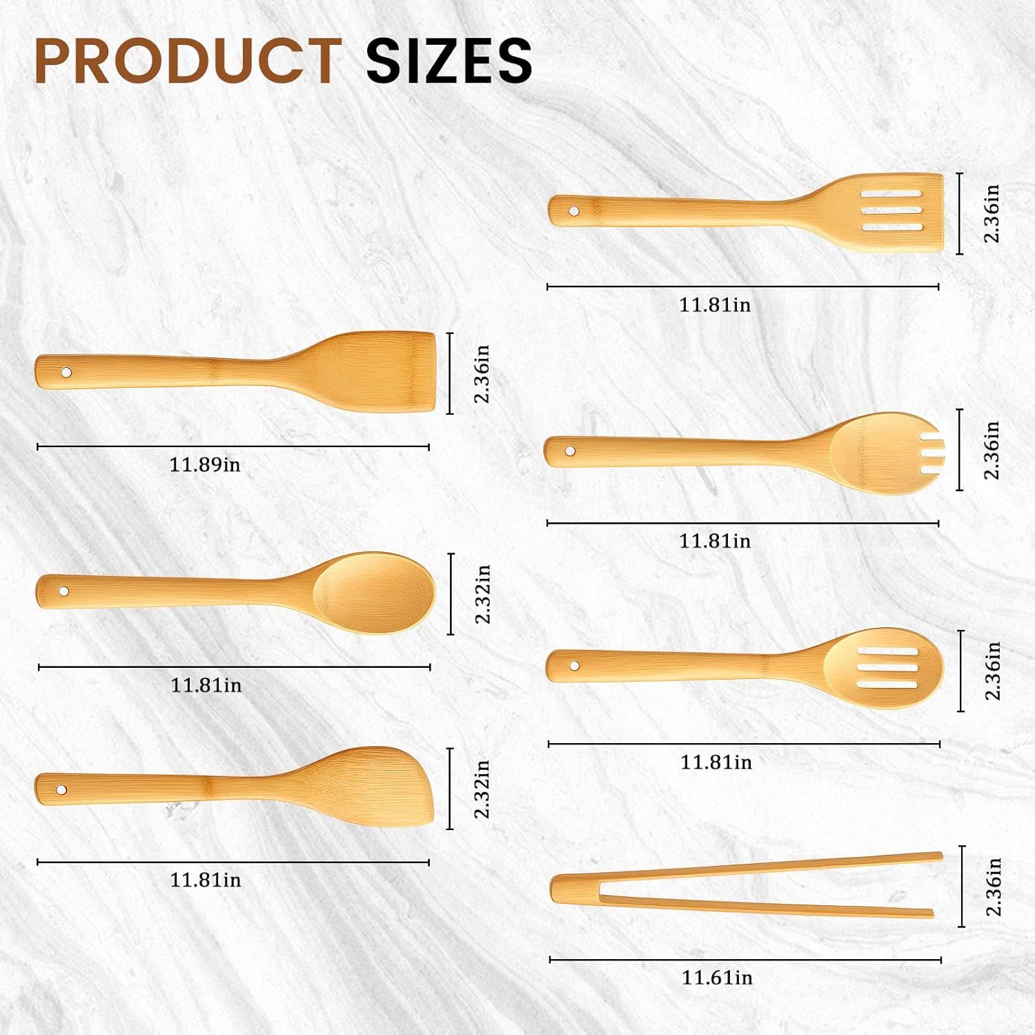 7-Piece Bamboo Kitchen Utensils Set, Wooden Spoons & Spatulas for Nonstick Cookware, Lightweight Heat-Resistant Cooking Tools with Comfortable Grip, Kitchen — image 3