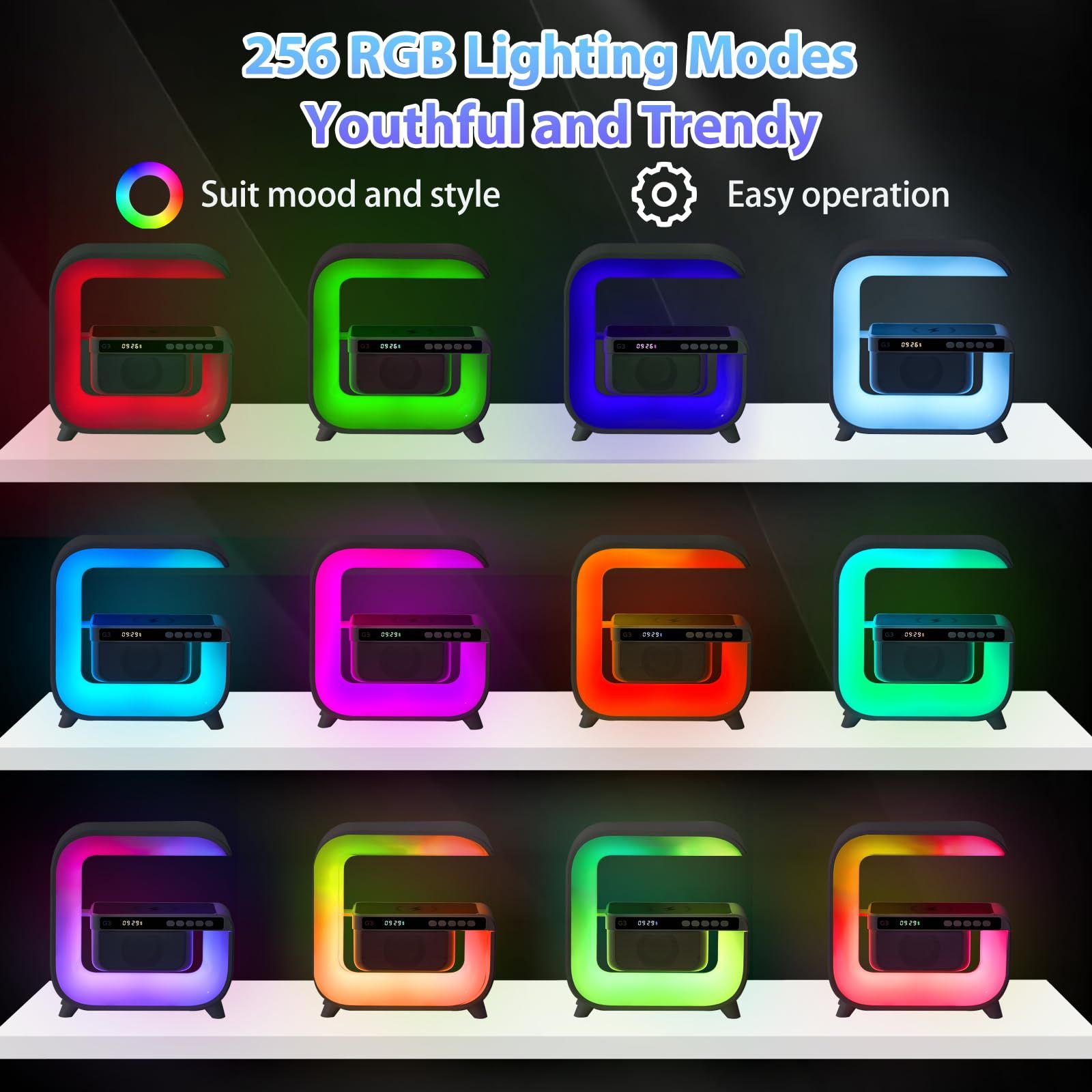 Hi-Fi Sound Wireless Speaker Lamp, Night/Atmosphere/Table/Bedroom Light with 15W Wireless Charging Station, RGB LED Show — image 3