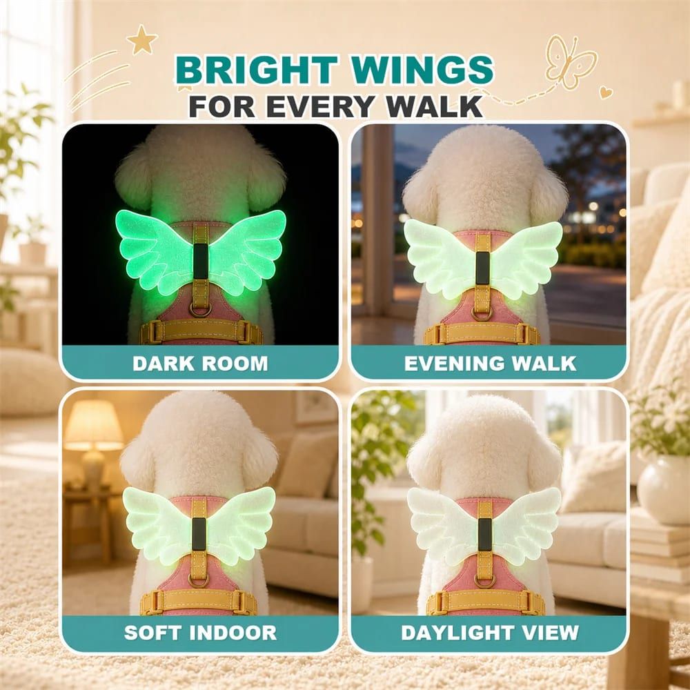 Adorable Angel Wings Dog Harness with Glowing 3D Luminous Design, Breathable No-Pull Walking Vest for Puppies and Small to Large Dogs, Soft Padded — image 4