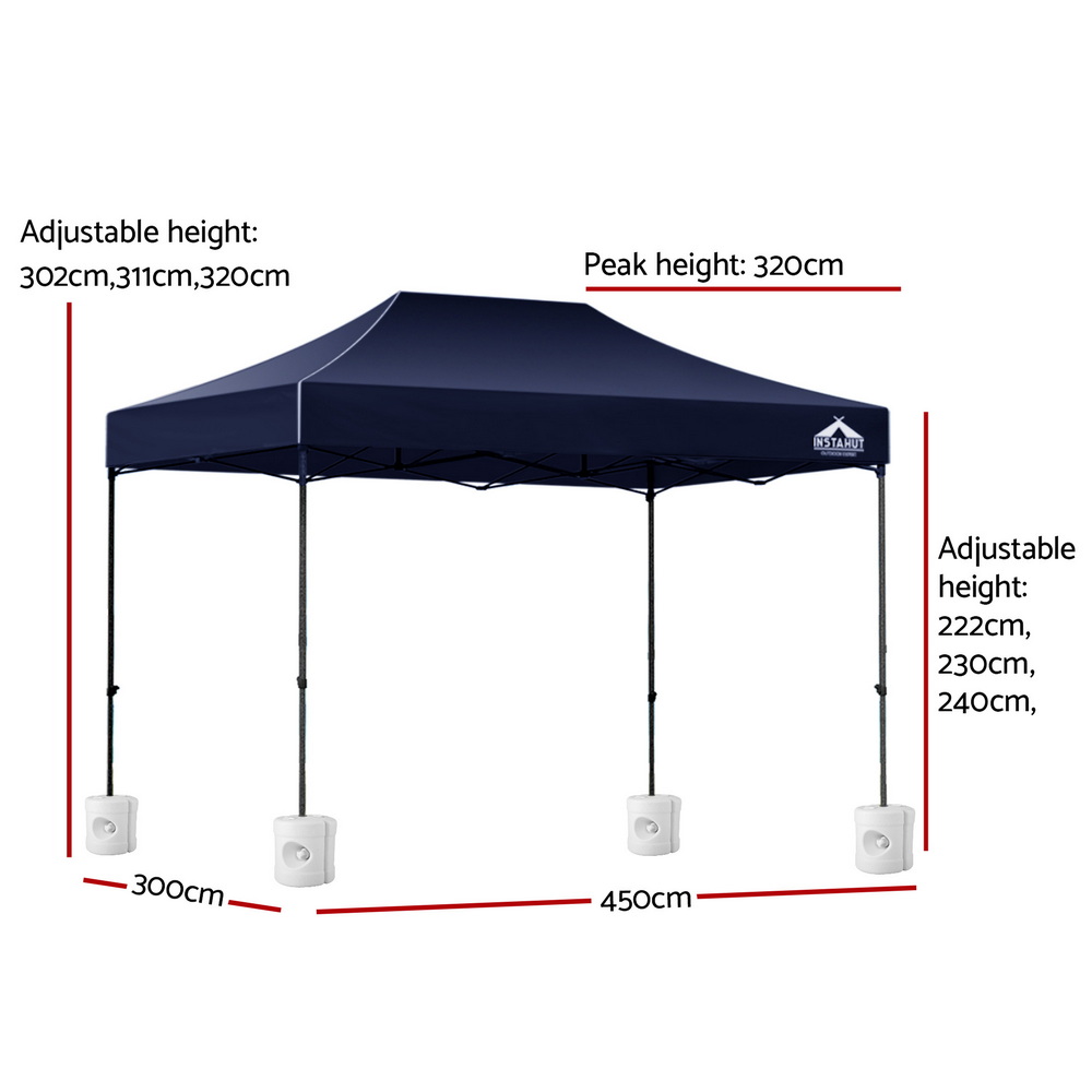 Instahut Gazebo Pop Up 3 × 4.5m w/Base Podx4 Marquee Folding Outdoor Wedding Camping Tent Shade Canopy Navy — image 3