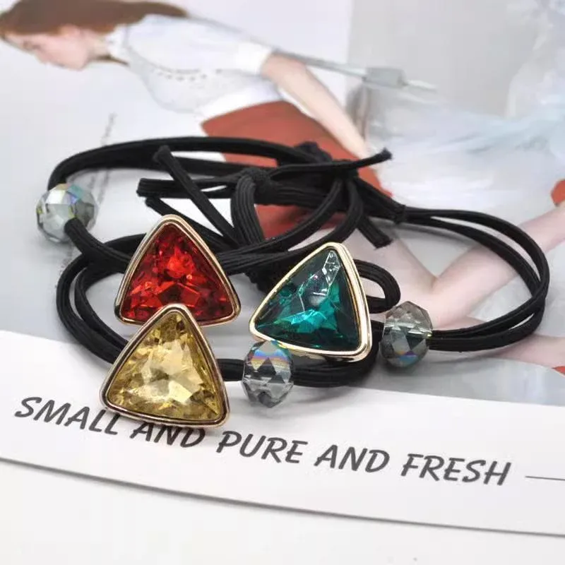Women Headband Ponytail TriangleDiamond Stretch Hair Rope Multi Colours Concise - Red — image 6
