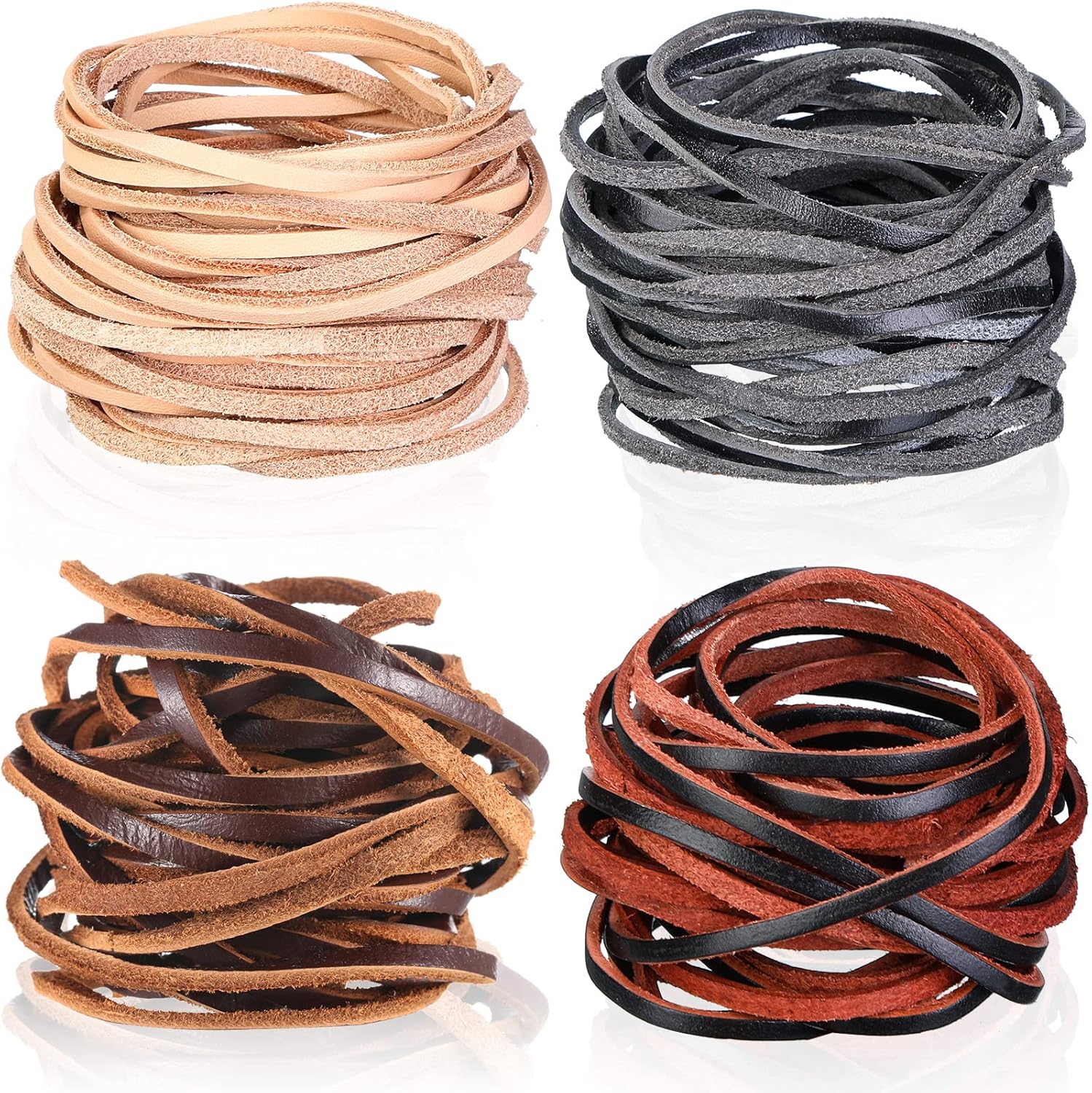 Cowhide rope - 4 rolls - 3mm - 5 meters - Real leather rope - Natural edge strip - Braided rope - Leather strip - DIY jewelry accessories - Braided bracelet