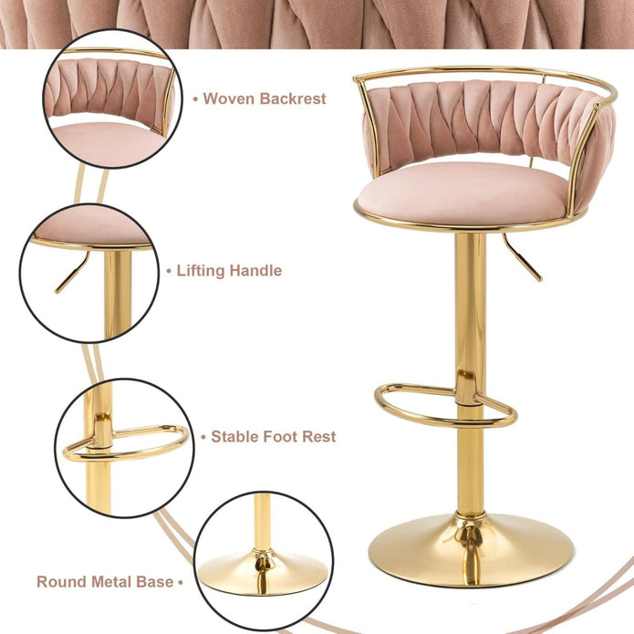 SERENITà Golden Swivel Upholstered Velvet Adjustable Height Counter Stool with Metal Frame Pink (Set of 2) — image 5