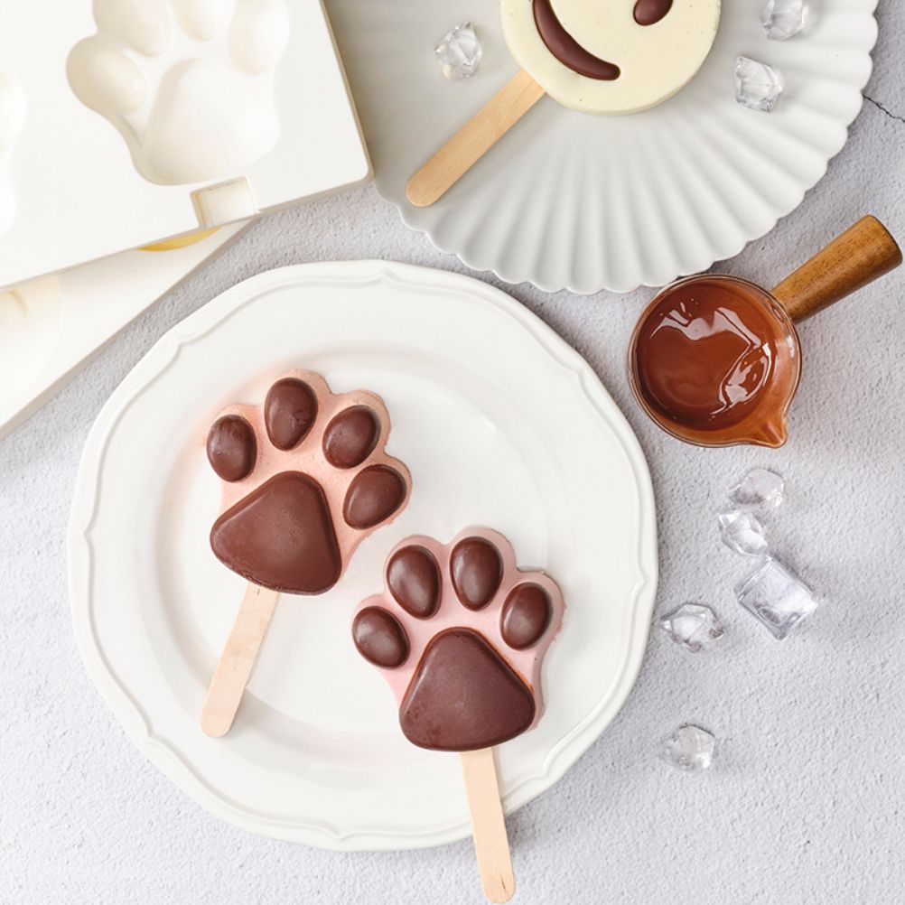 4 Cavities Ice Cream Mold Silicone Popsicle Mold Homemade Heart Shaped Paw Ice Cream Mold for DIY Popsicle Cake Jelly — image 6