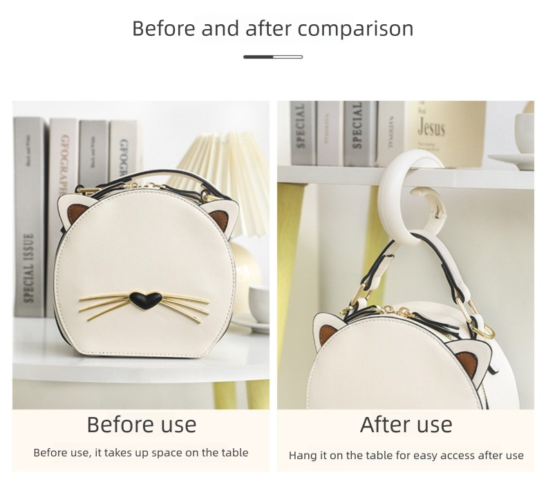 2 PCS Portable Purse Bag Hook Hanger Table Edge Holder Burgundy Foldable Non-Slip Clip for School Desk Office & Cafe โ image 3