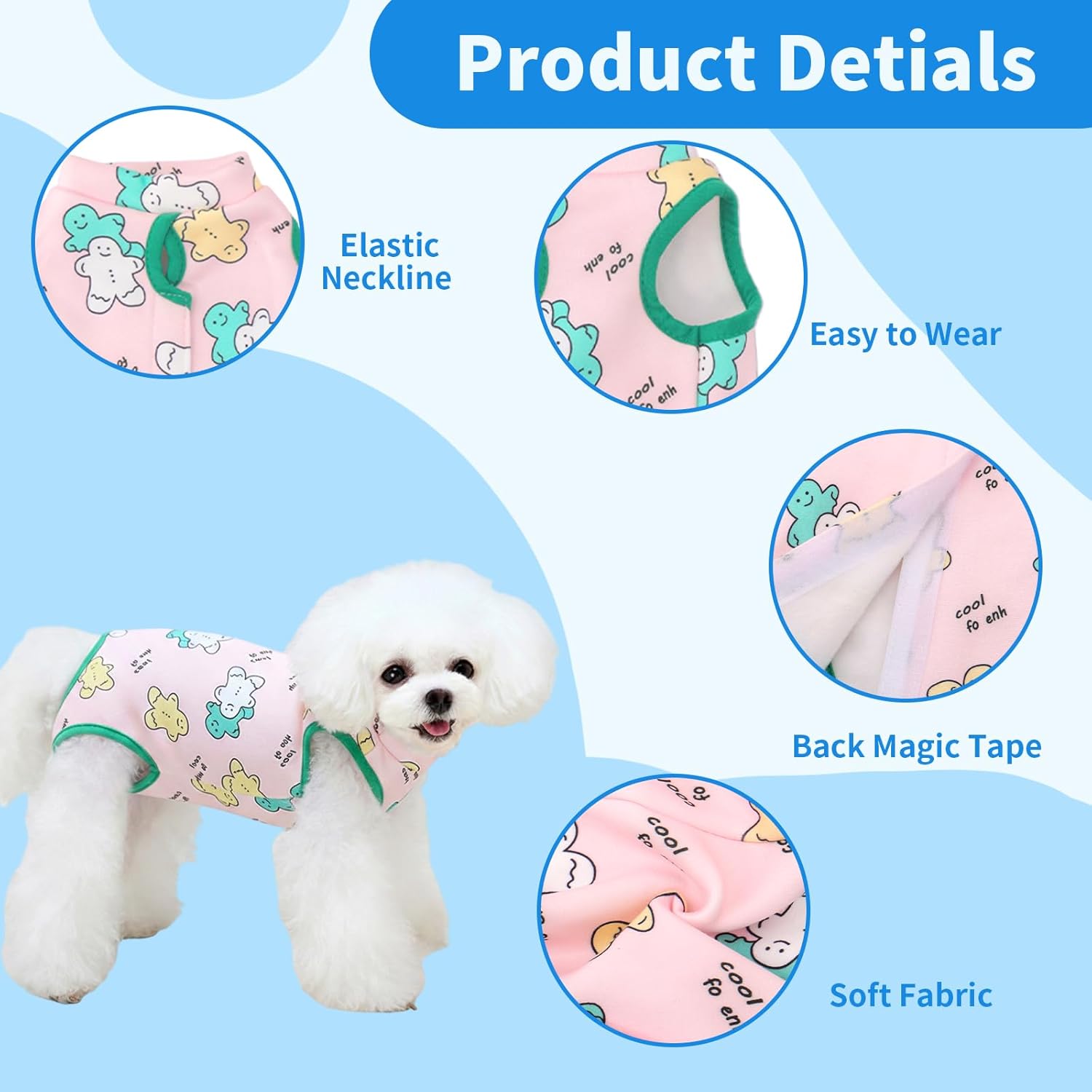 Recovery Suit for Dogs After Surgery, Breathable Dog Onesie Surgical Spay Suit for Female Dogs, Cute Dog Surgery Recovery Suit — image 2