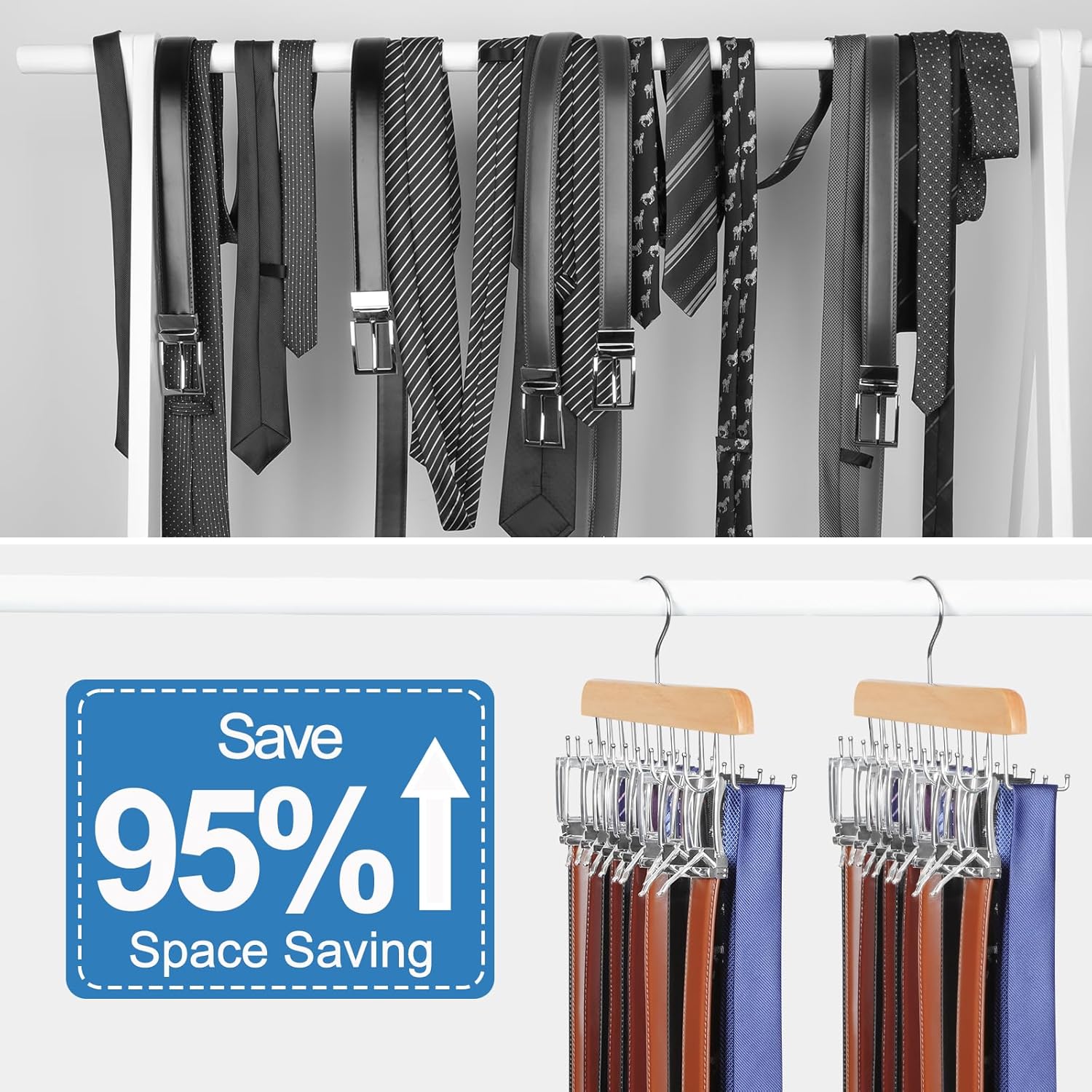 TOPIA HANGER 20 Hooks Belt Tie Hanger Space Saving for Closet, 2 IN 1 Belt Ties Racks Max 30 Belts with 30 Ties Capacity, Curved with Flat Hooks for — image 2