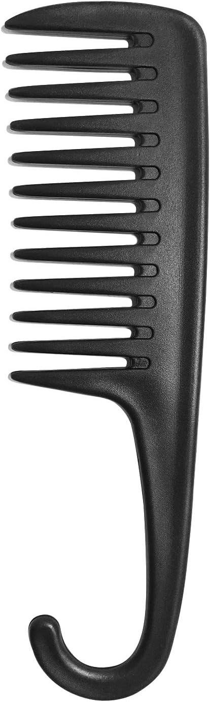 Wide Tooth Comb Shower Comb With Hook, Good for Curly Hair Wet Dry, Premium Tangle Free Combs Black