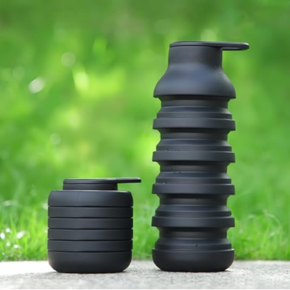 Collapsible Water Bottles, Reusable Water Bottle with Buckle, 600ml Silicone Leakproof Portable Bottle for Gym Camping Hiking Sports Outdoors, Travel