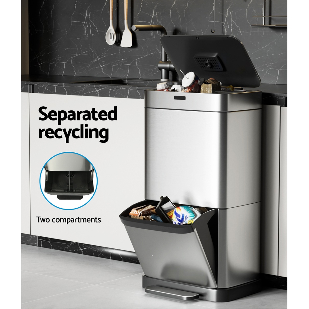 Devanti 70L Motion Sensor Bin Pedal Bins Automatic Siver — image 5
