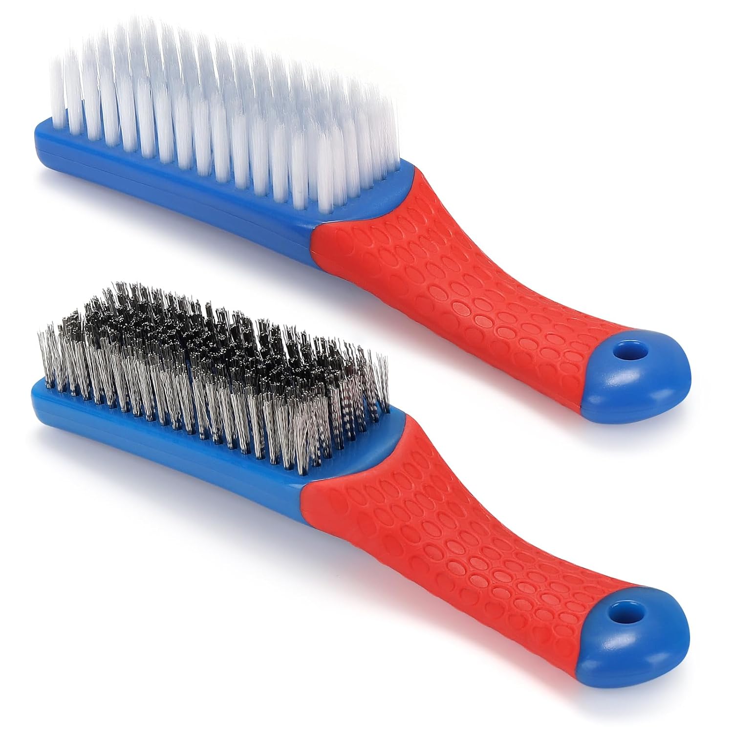 Wire Brush 2 Pack, Multi-Purpose Stainless Steel Scratch Bristle & Nylon Abrasive Brush Set for Cleaning Heavy Duty Metal Rust, Scrubbing Dirt & Paint Removal