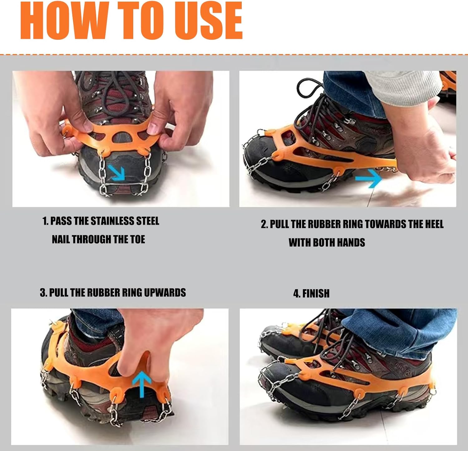 Grödel Stijgijzers for hiking boots with 10 teeth, crampons, shoe spikes, winter, anti-slip shoe spikes for men, women, adults, suitable for walking, trail — image 5