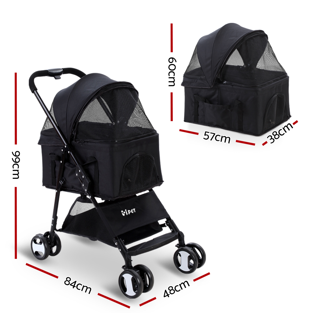 i.Pet Pet Stroller Dog Pram Cat Carrier Travel Large Pushchair Foldable 4 Wheels Black โ image 2