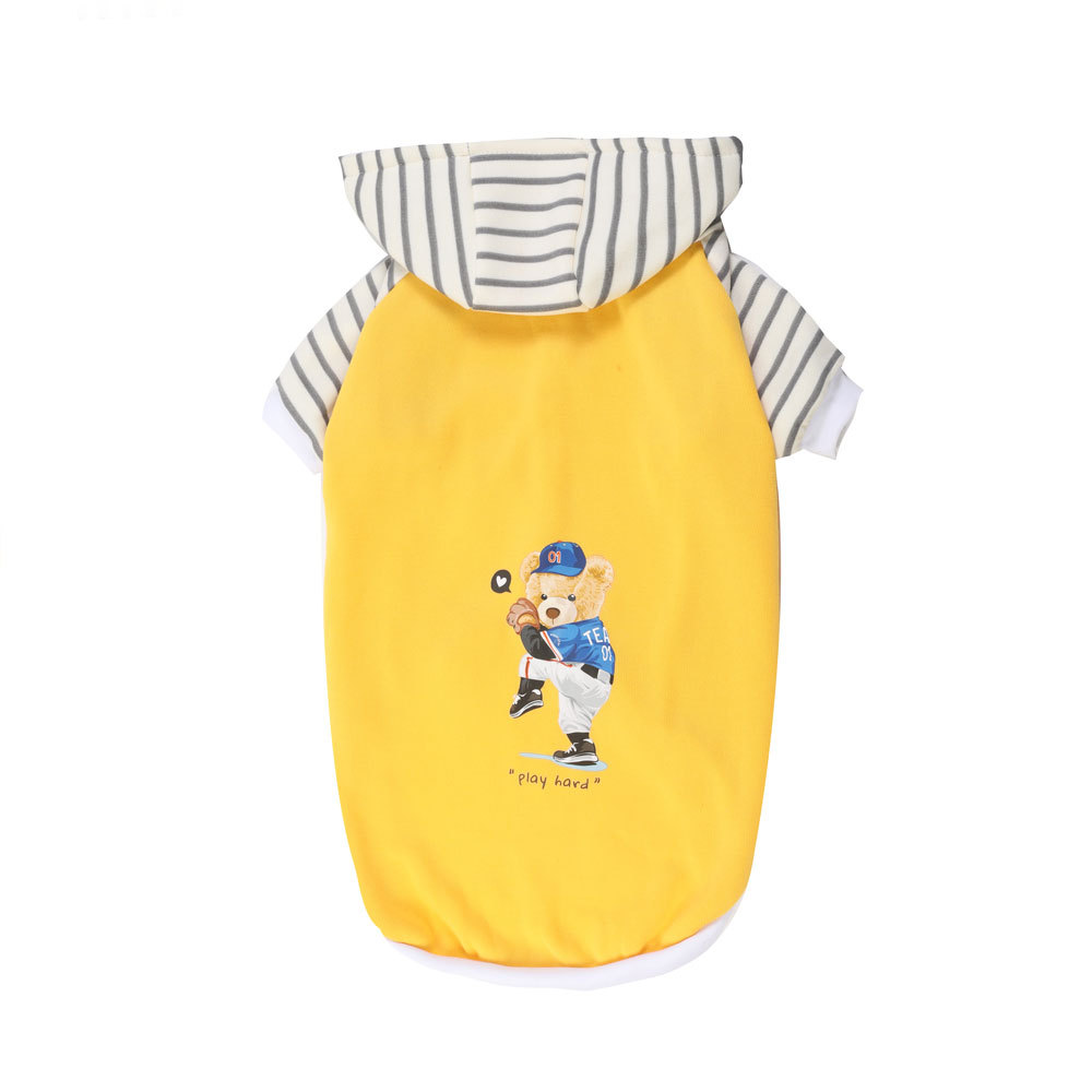 Autumn/Winter Dog Clothes - Yellow Hoodie with Striped Hood & Baseball Bear (Size - 3XL) — image 2