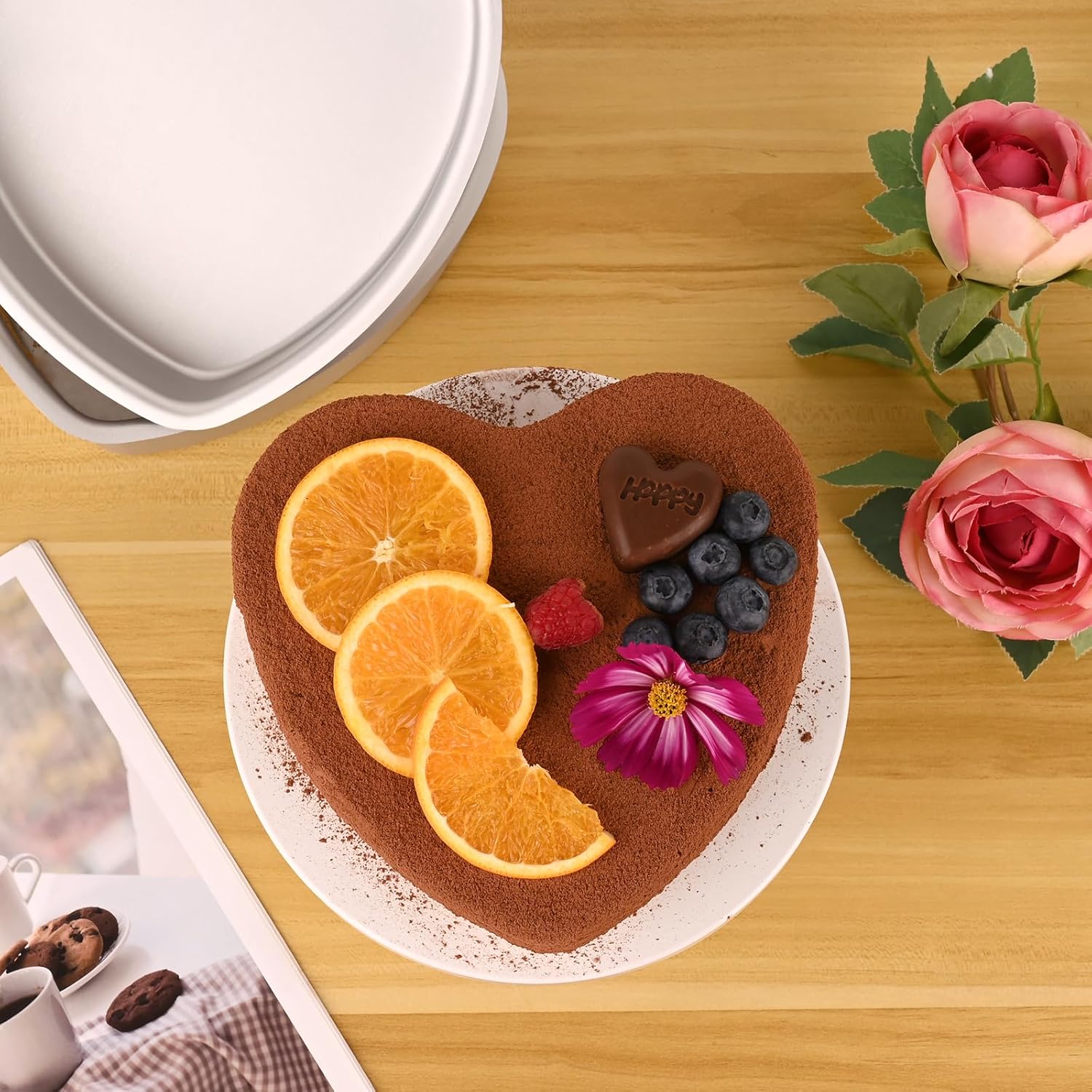 8 Inch Heart Cake Pan, Set of 2 Heart Shaped Cake Pans with 60 Pieces Parchment Paper, Non-stick Cake Baking Pans for Kitchen Birthday Wedding — image 2