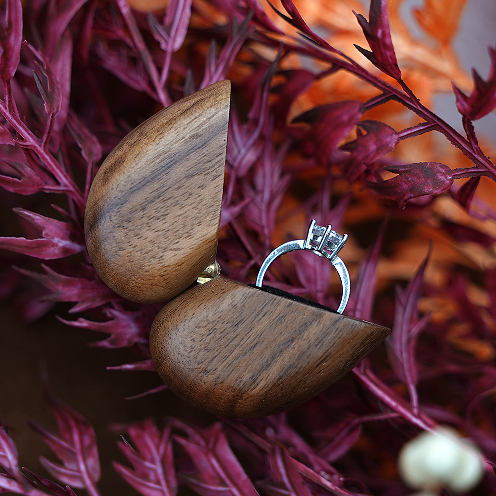 Brown Elegant Walnut Wood Heart Ring Box - Magnetic Closure for Proposal, Engagement & Wedding Jewelry โ image 4