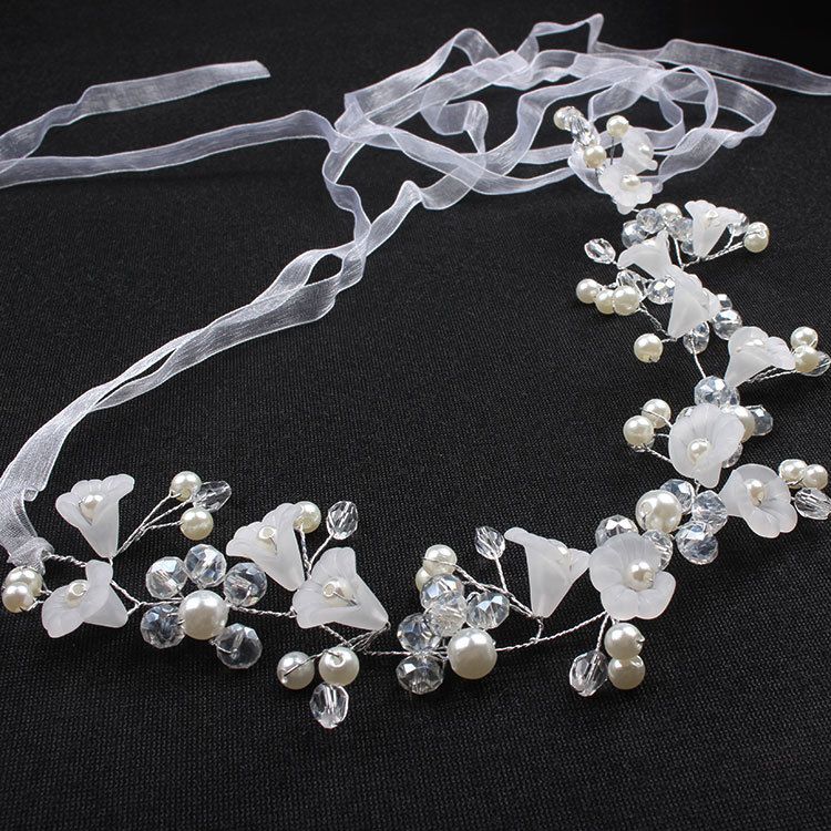 Flower Girl Hair Accessory, Princess Headpiece White Flower Headband Pearl for Girl and Flower Girls Cute Bridal Wedding Hair Band — image 3