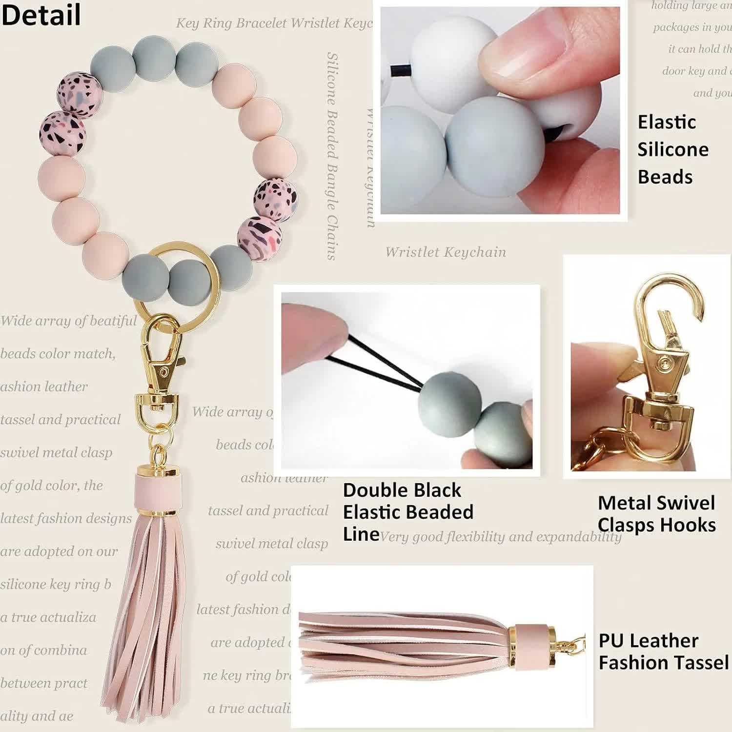 Key Ring Bracelet Car Keychain Holder Wristlet Silicone Women Beaded Bangle Chains โ image 3