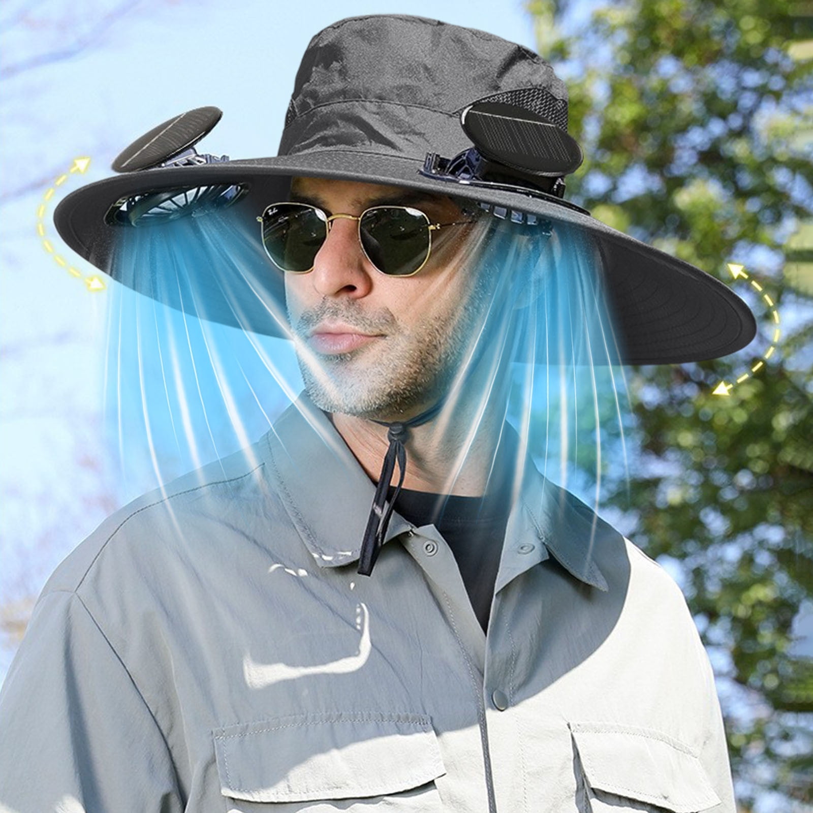Solar Fan Hat Wide Brim Solar Fan Hat Outdoor Wide Brim Sun Hat with Solar Fan Fishing Hat, Removable & USB Charging Fan B-Dark Gray