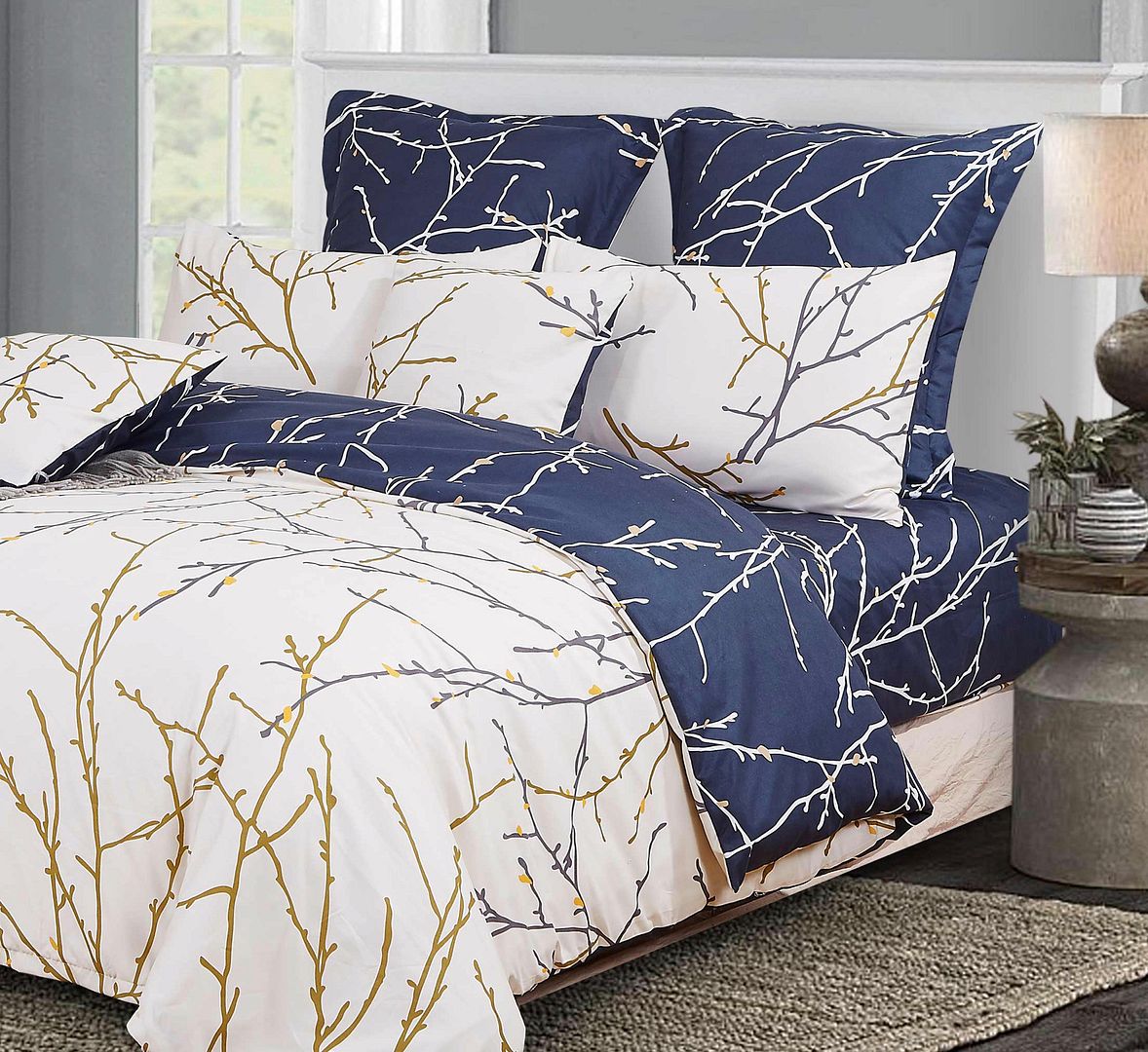 Tree Reversible Super King Size Bed Quilt/Duvet Cover Set Beige โ image 3