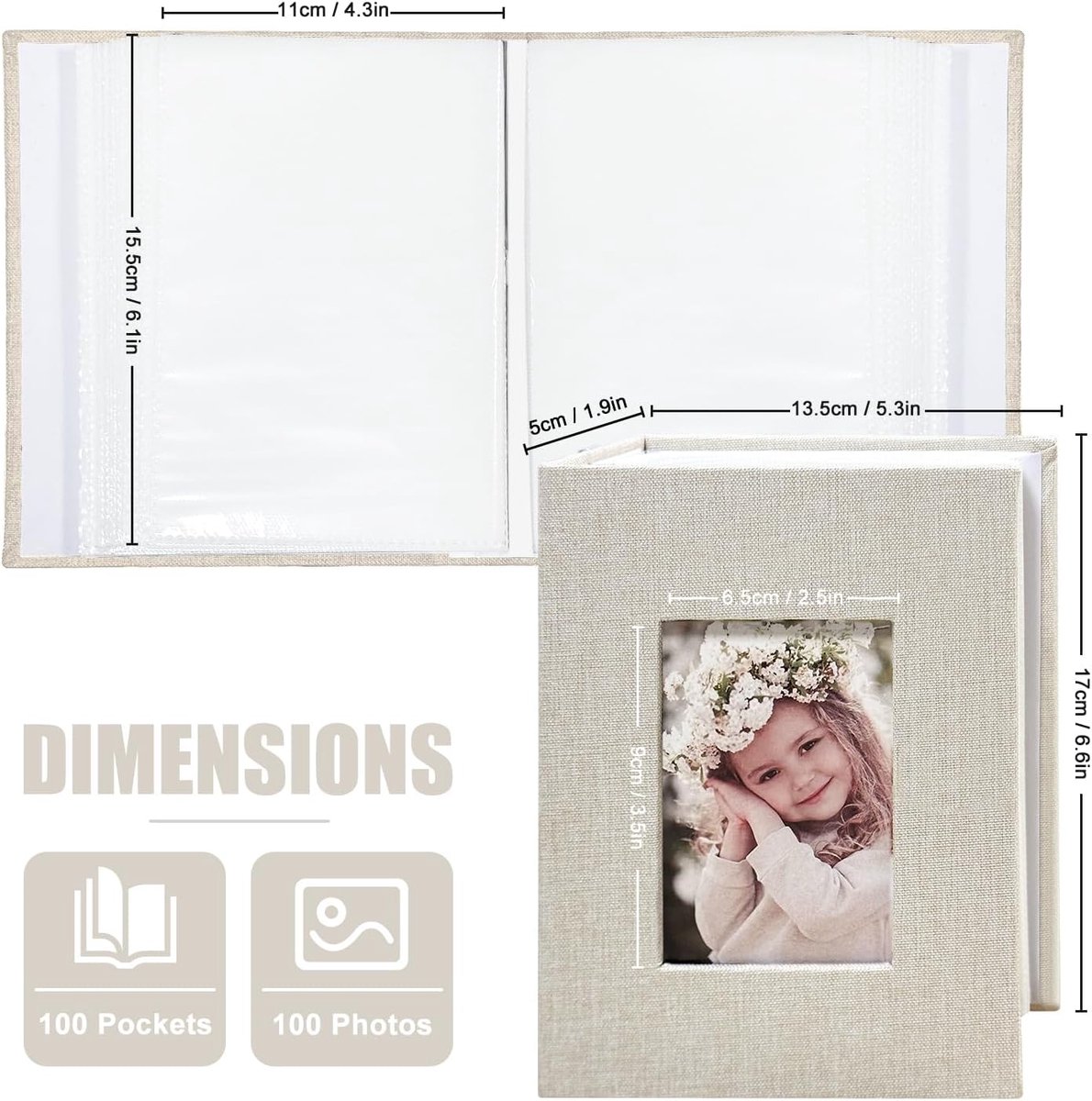 Photo album 4 × 6 – 100 compartments, linen cover, light grey — image 2