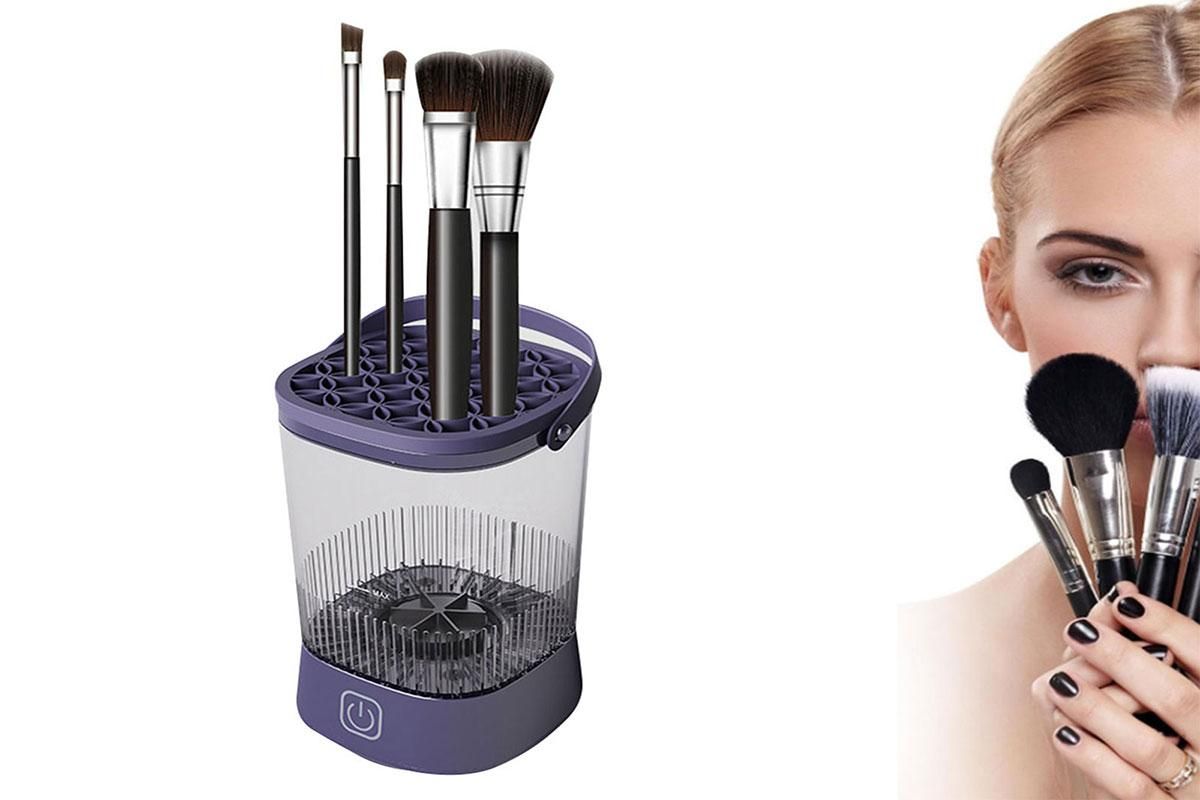 Water-Resistant Electric Makeup Brush Cleaner Automatic Brush Cleaner Dryer Tool -Purple