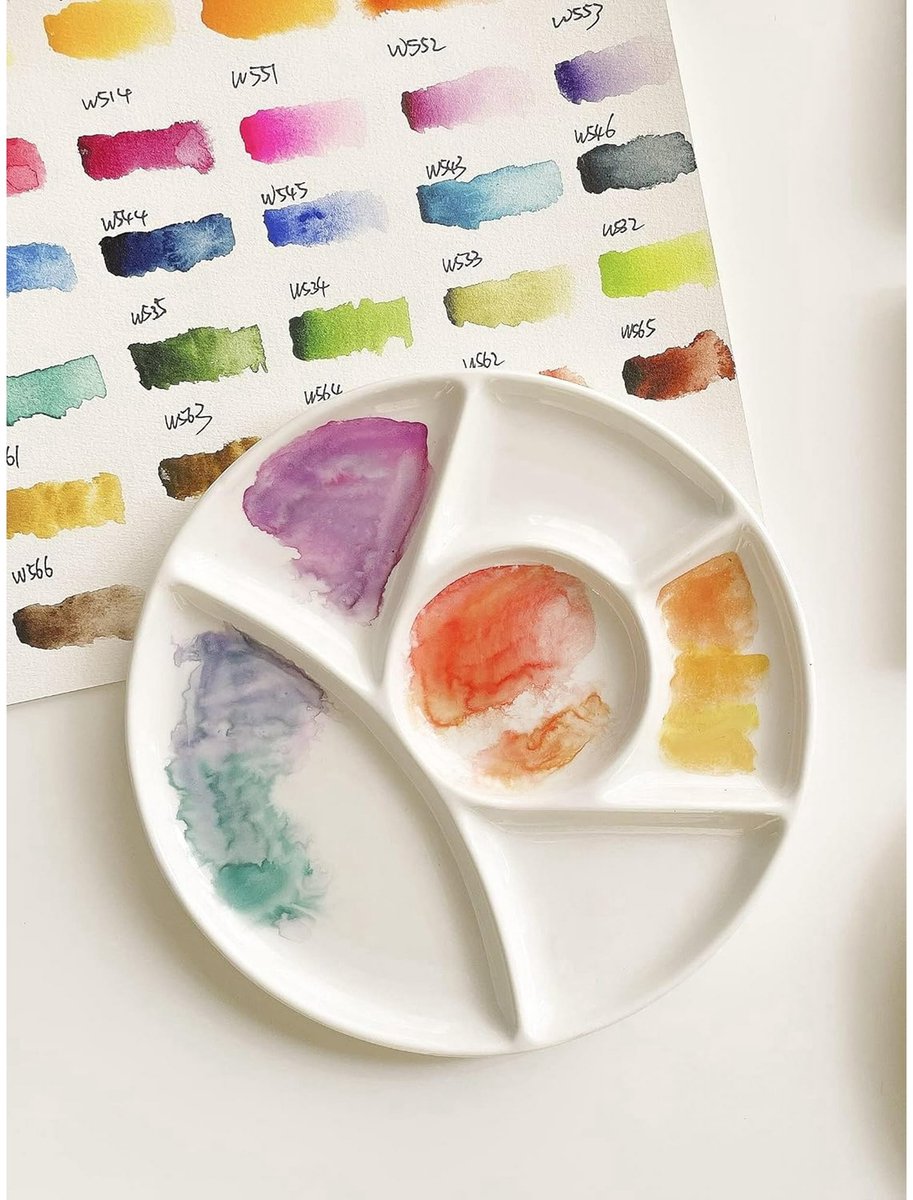Easy-to-clean watercolor and gouache mixing tray - 6 holes - 8 inch - white - round — image 2