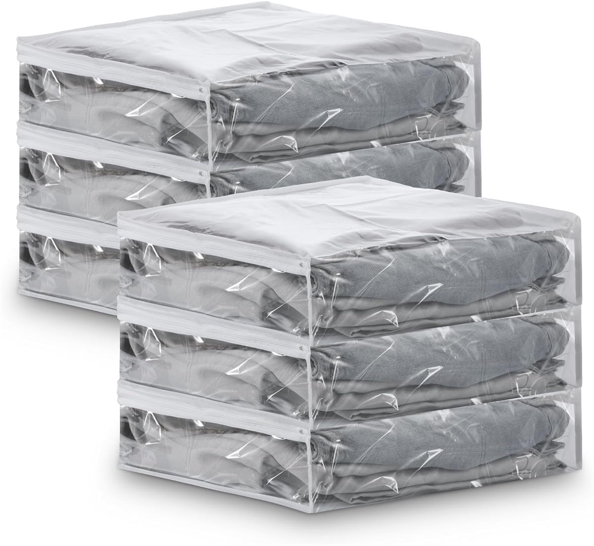 6 Pcs Clear Vinyl Zippered Sweater Storage Bags,Plastic Clothing Storage Bags with Zipper,Plastic Clothing Storage Bags,Space Saver Comforter Clear Storage