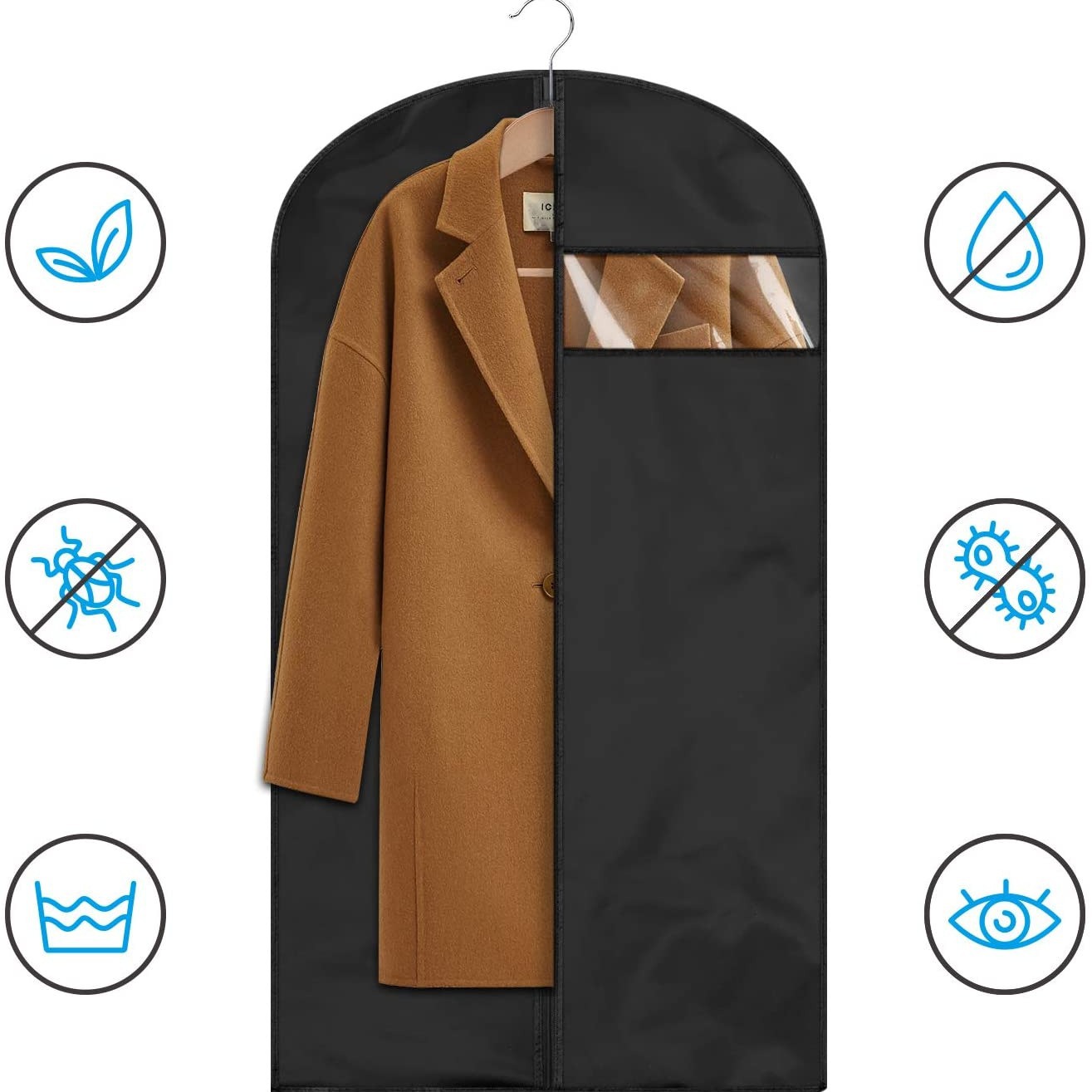 2 pieces of grey breathable three-dimensional clothing dust cover hanging bag, dust-proof and moisture-proof bag hanging suit overcoat, 60*165cm — image 2