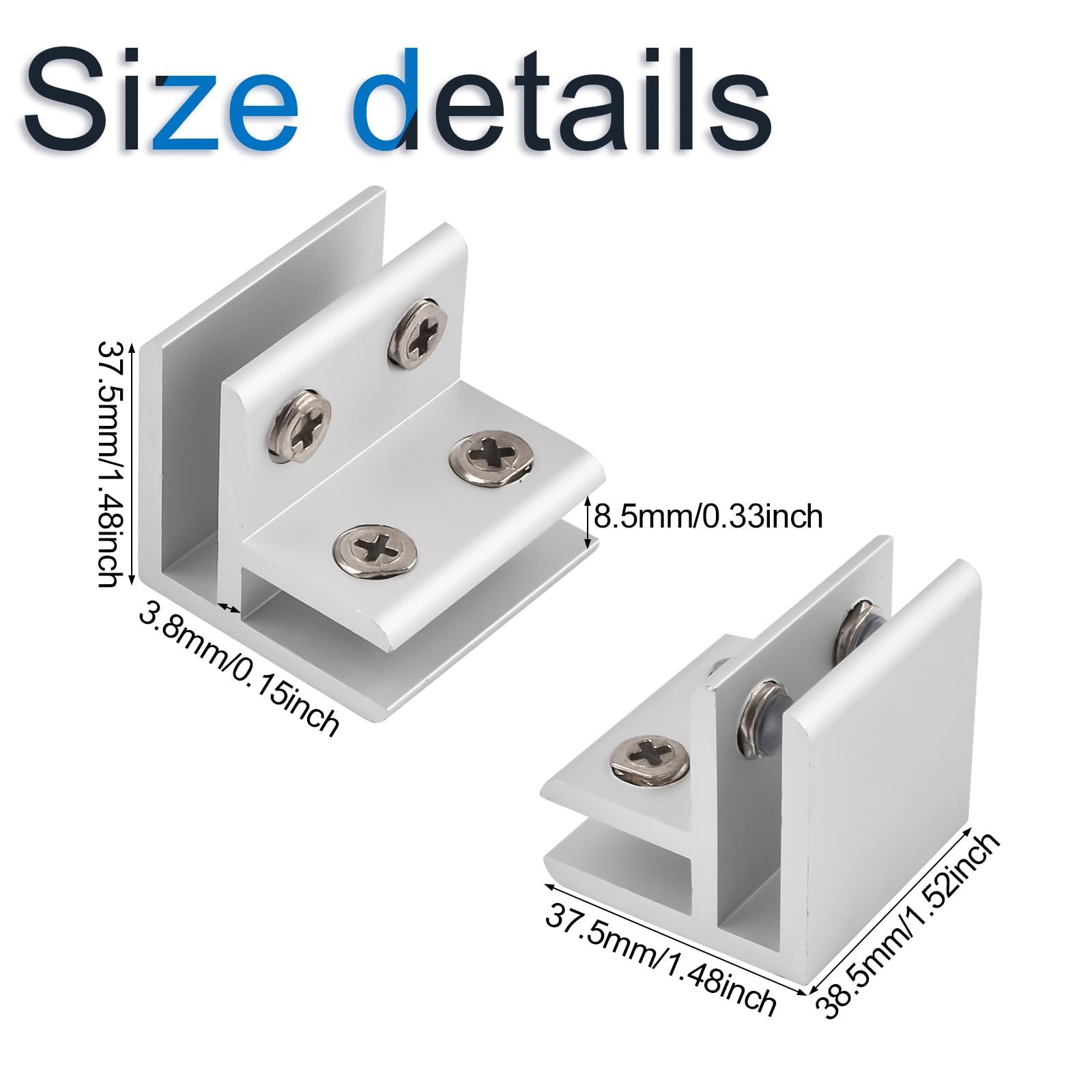 Glass Clamp, 4Pcs Adjustable 90 Degrees Glass Clips Aluminum Alloy Glass Shelf Support Bracket, Glass Holder Connector — image 2