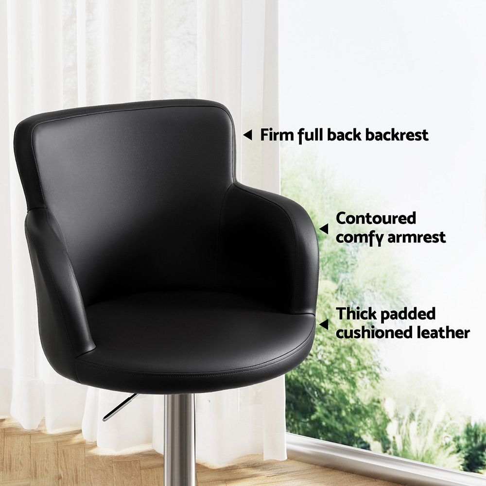 Artiss 1x Leather Bar Stools Swivel Adjustable Gas Lift PU Counter Chairs Black — image 5