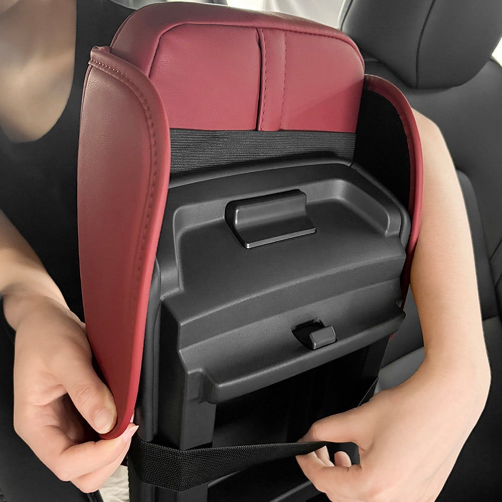 Car Armrest Cushion With 2 Cup Holder And Side Pocket Pu Leather Black — image 5