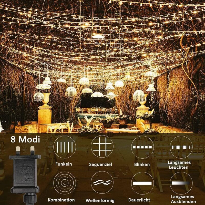 600 LED Waterproof Curtain Fairy Lights 8 Modes Warm White, 6 × 3 m — image 4