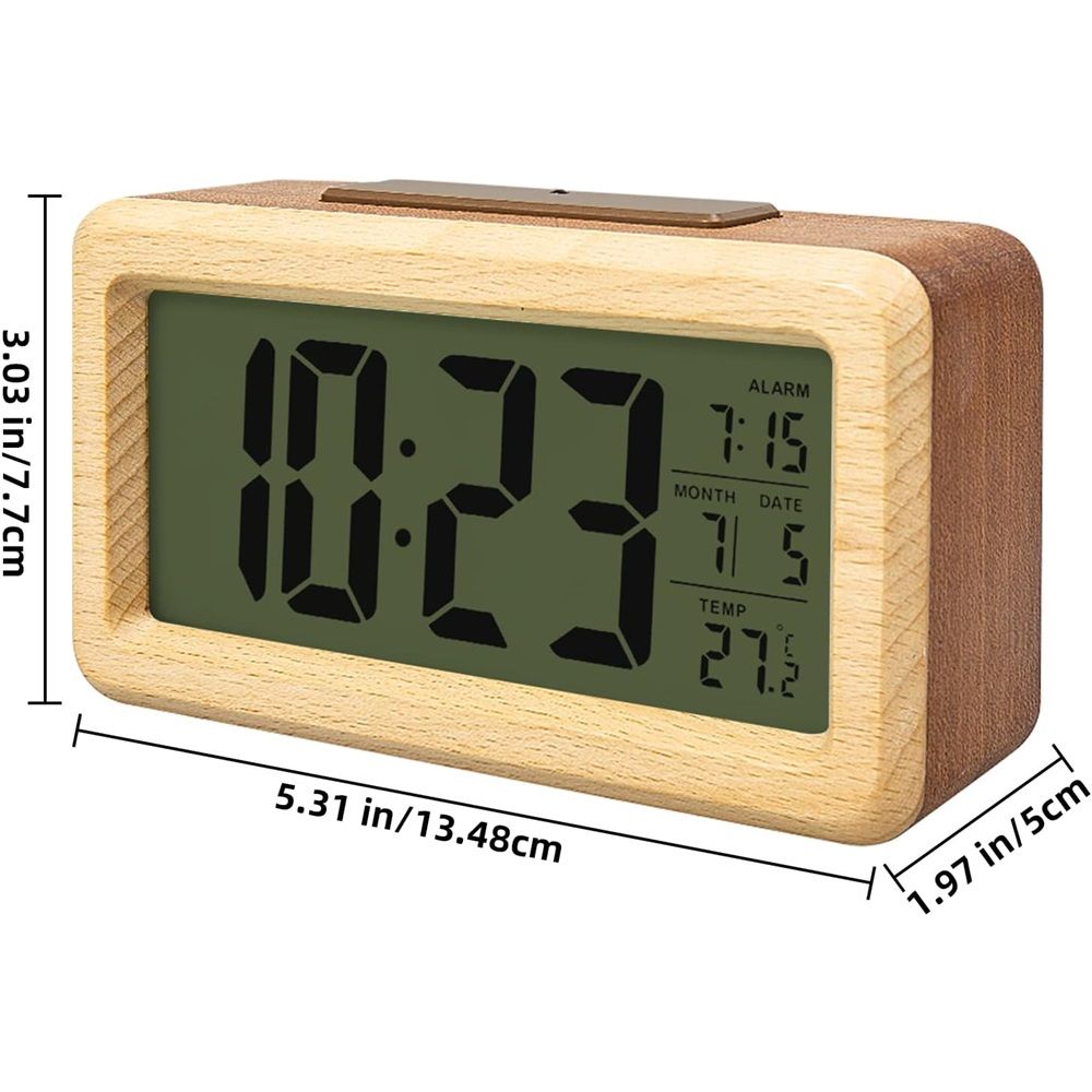 Wooden Digital Battery Operated Alarm Clocks for Bedrooms, Beside, Table, Desk Alarm Clocks, Digital Alarm Clock Wooden Large LED,(natural wood color) — image 5