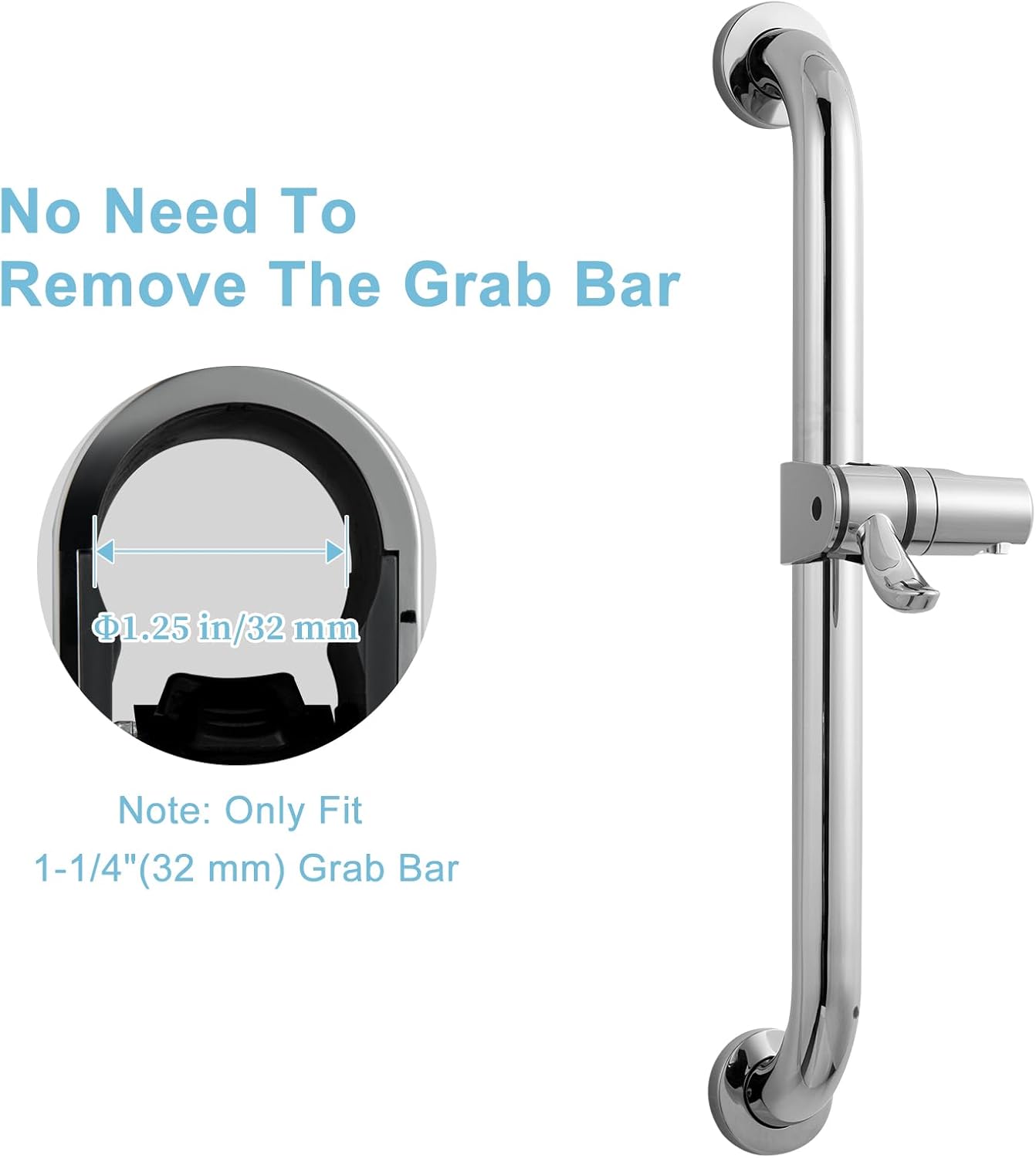 ADA Handshower Shower Grab Bar Head Holder, Universal Fit 1.25''(32mm) Hand Held Shower Bracket for Handicap Grab Bar, Detachable Bathroom Replacement, 360 — image 5